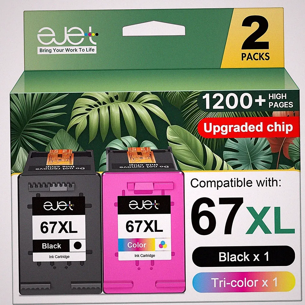 67XL Ink Cartridges Black/Color Combo Pack Compatible for HP Ink 67 67XL Work...