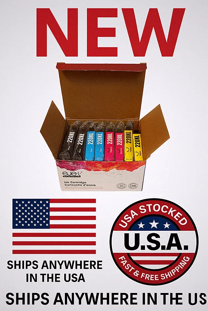 Ejet 220XL 8pck Ink Cartridges Set High Yield for Epson XP-320 XP-420 WF-2630