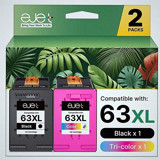 Ejet 63XL Ink Cartridge for HP 63 DeskJet, ENVY, OfficeJet Printers