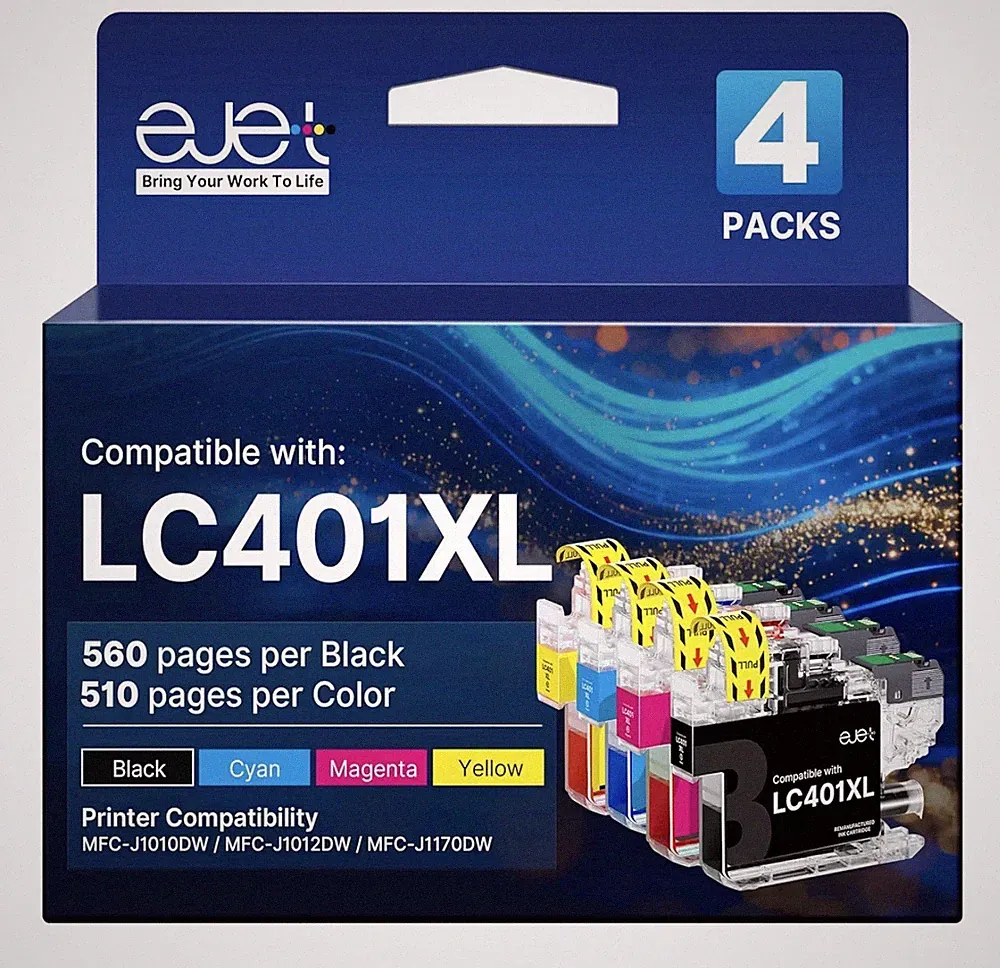 ejet LC401 Ink Cartridges for Brother Printer High Yield 4-Pack
