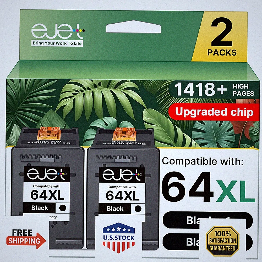 HP 64XL Black Ink Cartridge (2-Pack) for Envy Photo/Inspire/Tango Printers