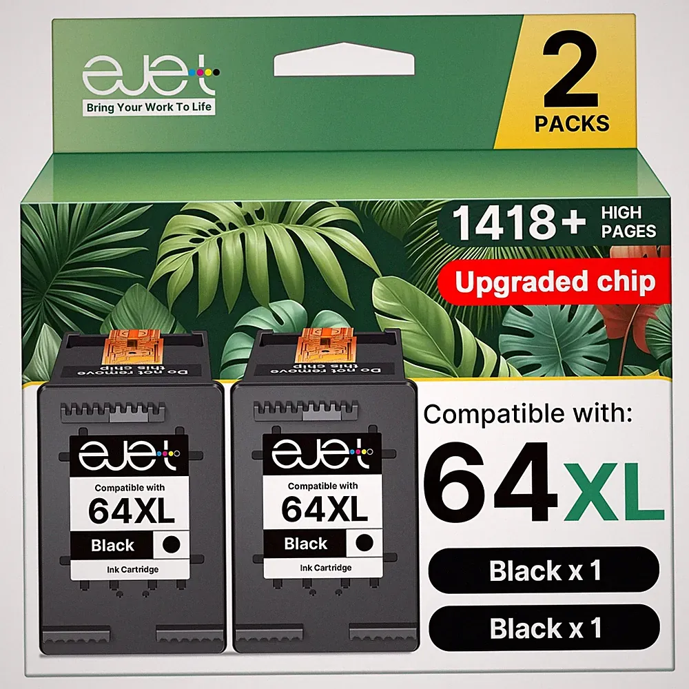 HP 64XL Black Ink Cartridge (2-Pack) Replacement For Envy Photo/Inspire/Tango